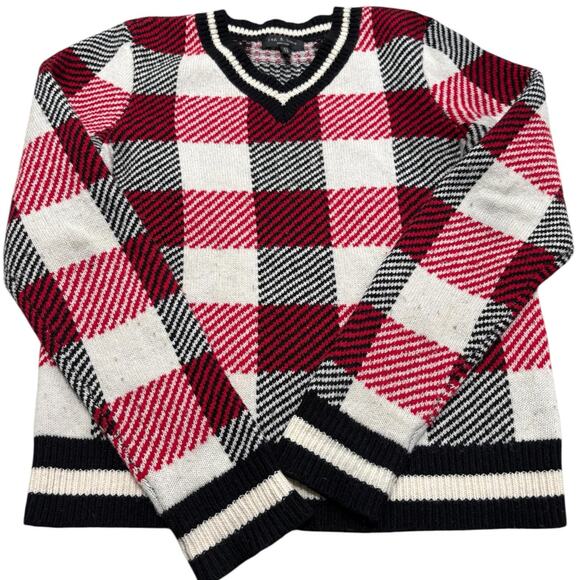 RAG & BONE Gabby Extra Fine Wool Plaid V-Neck Pullover Sweater XS - Picture 1 of 8